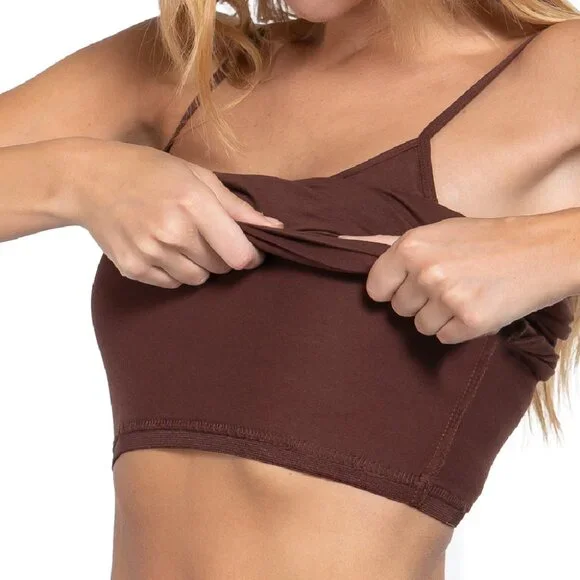 NWT- Women's Long Cami Tunic with Shelf Bra, Sepia Brown - Picture 2 of 3